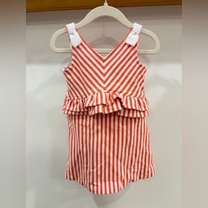 Janie and Jack white and salmon striped peplum dress (18-24m)